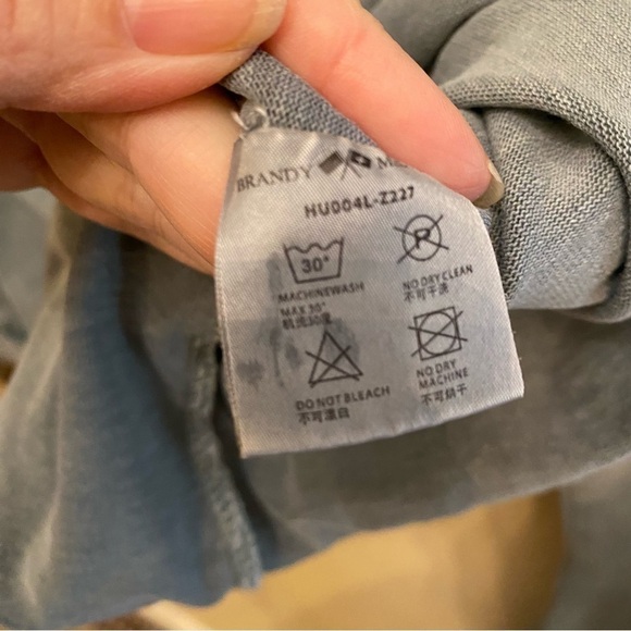 SOLD!BRANDY MELVILLE Light Teal Maine Embroidery Long Sleeve Top OS-Fit like S/M - Picture 6 of 7